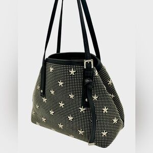 JIMMY CHOO  Sasha S Black Studded Stars Leather Tote Bag Small